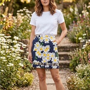 Lilly Pulitzer Navy and Yellow Daisy Mini Skirt